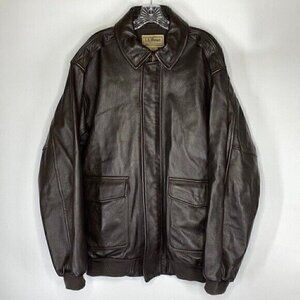 Vintage L.L. Bean Brown Goatskin Leather Bomber Flight Jacket Men's XL Tall
